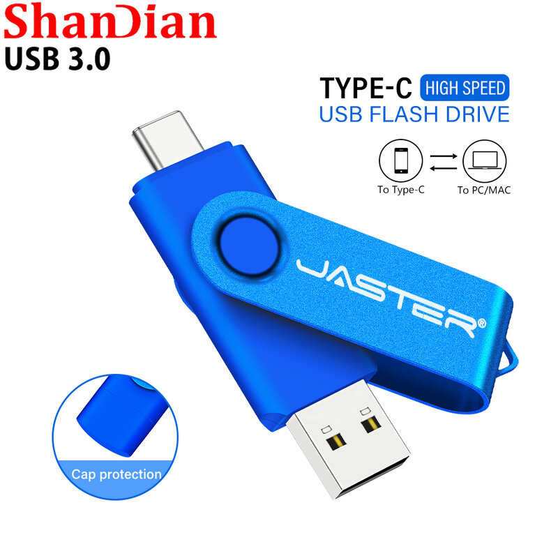 Rotatable OTG Pen Drive 32GB Free Key Chain Memory Stick Pendrive High Speed TYPE-C USB 3.0 Flash Drive 64GB for Mobile Phone