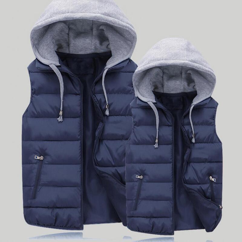 남성용 방수 후드 겨울 조끼, 추운 캐주얼 스타일 민소매 따뜻한 재킷, 지퍼 클로저 포함, 가을