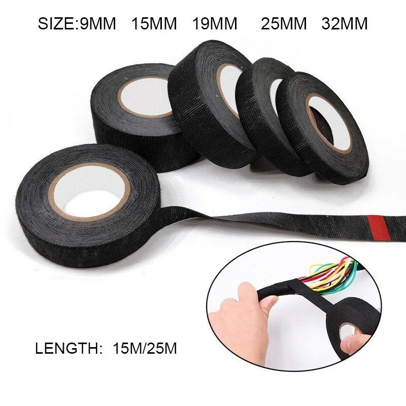 1/3/5 roll Heat-resistant Adhesive Cloth Fabric Tape 9-32mm For Automotive Cable Tape Harness Wiring Loom Electrical Heat Tapes