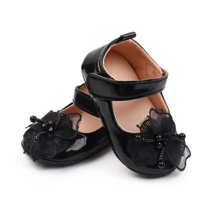 Chaussures souples en PU TPR pour bébés filles, anti-ald, belle fleur, premiers marcheurs pour tout-petits