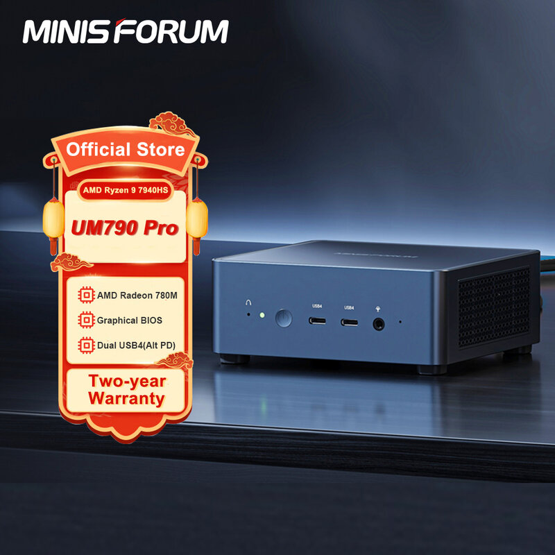 MINISFORUM-UM790 Pro Mini Gaming PC, Computador Desktop, AMD Ryzen 9 7940HS, Janela 11, DDR5 5600MHz, USB 4, WiFi, 6E, Novo