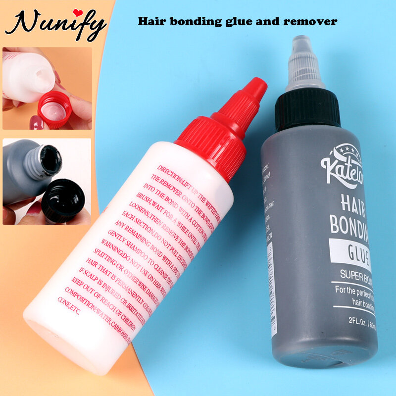 2 Oz 60ml colla per incollaggio di trama dei capelli neri Super Hair Bond Remover per Kit di installazione di parrucche adesive per parrucche impermeabili da salone professionale
