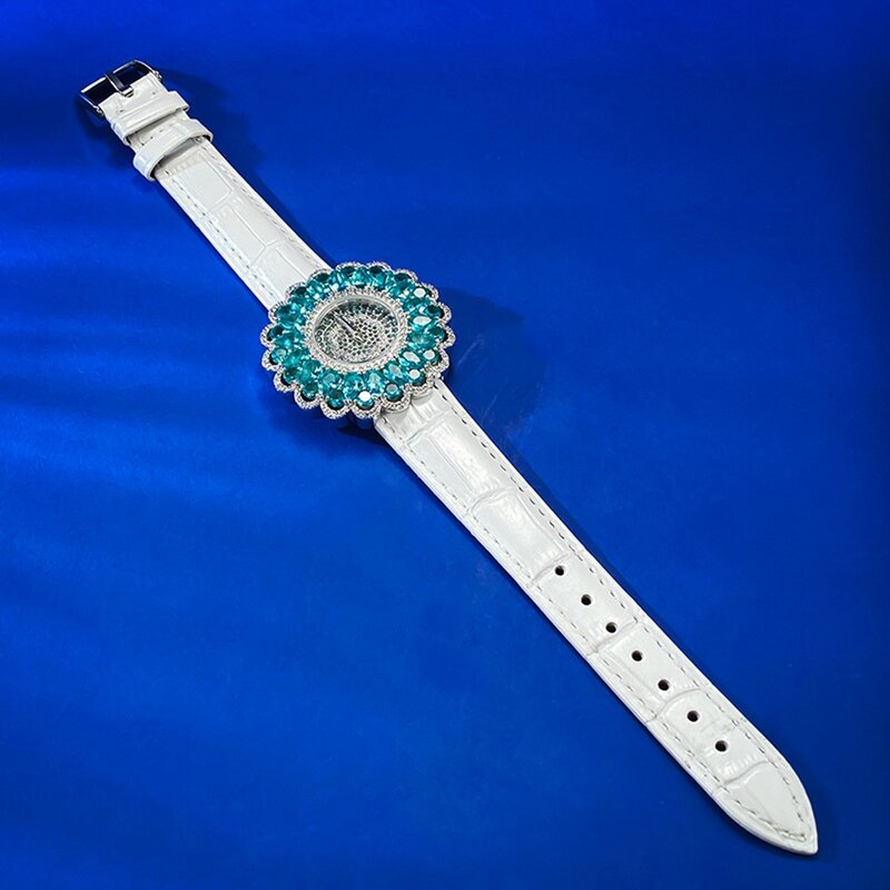 Wong Rain Luxury 38MM Quartz Watch Wristwatches Stainless Steel Paraiba Tourmaline Full Diamonds Gemstone Dial Clock Top Quality