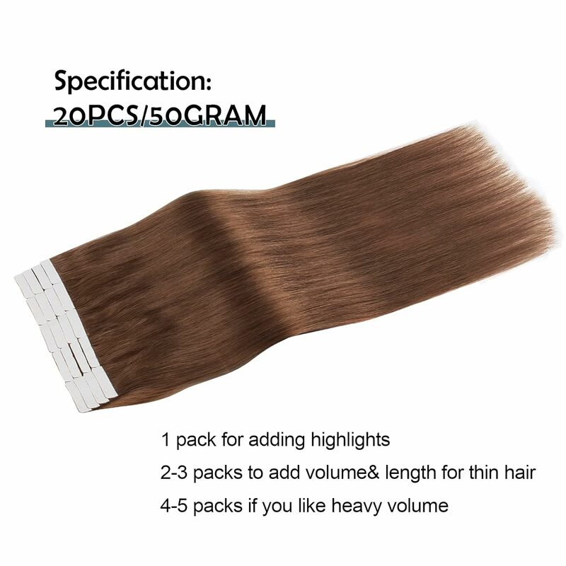 Extensiones de cabello humano con cinta recta para mujer, marrón medio #4, cinta sin costuras, extensión de cabello Invisible