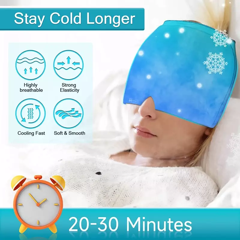 Updated Headache Migraine Relief Cap Gel Hot Cold Therapy Ice Mask Soothes Migraines Tension Head Massage