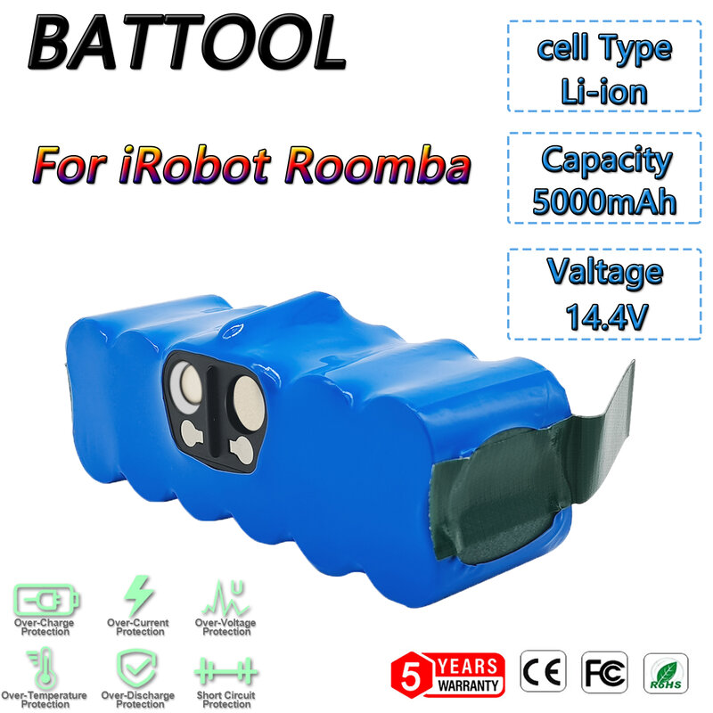 Battool 14.4V 5000Mah Vacuum Cleaner Battery for Irobot Roomba 500 600 700 800 900 Series 14.4 V 620 650 770 780 580 Batteries