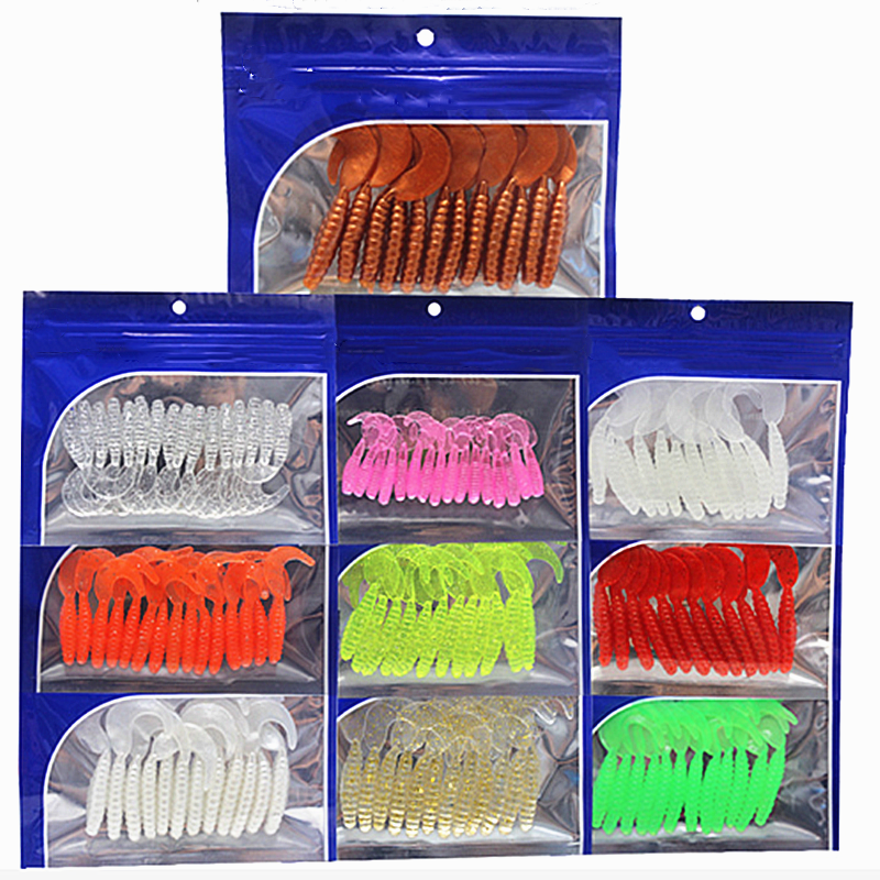 Señuelo de pesca de goma de silicona, cebo de gusanos falsos de 8 colores, Mini cola suave, 3,5 cm/0,7g, 10 unids/set