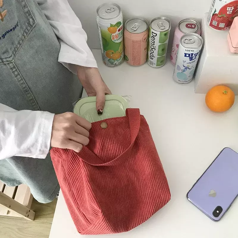 Adx06 kleine Cord-Lunch-Tasche für Frauen Öko-Leinwand tragbare Einkaufstaschen Mini-Studentinnen Bento Picknick Essen