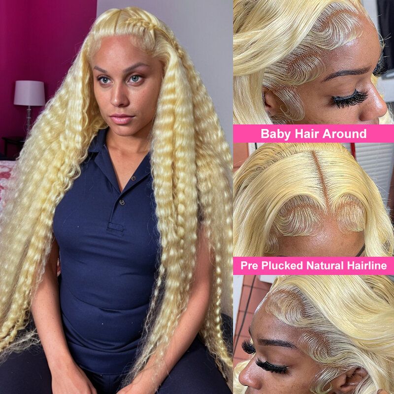 30 38 Inches 613 Honey Blonde 13x6 HD Transparent Deep Wave Frontal Wig Curly 13x4 Colored Lace Front Human Hair Wigs For Women