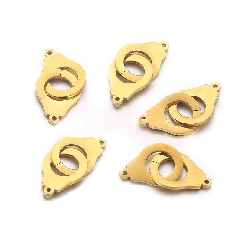 Conectores chapados en oro de doble puño de acero inoxidable, 5 piezas, para pulsera, collar, colgante, piezas, dijes para la fabricación de joyas