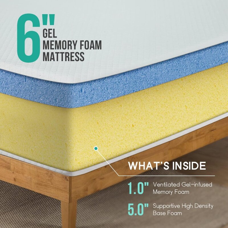 6-inch Full Gel Memory Foam Mattress Fiberglass-Free, CertiPUR US Certified, Boxed Bed, Cool Sleep and Comfort Support