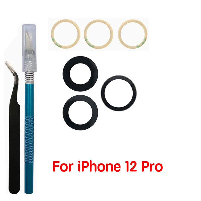 Cristal de cámara trasera para Apple iPhone 11 12 13 MIni Pro Max, lente de cámara trasera con adhesivo y herramientas de extracción, reemplazo de reparación