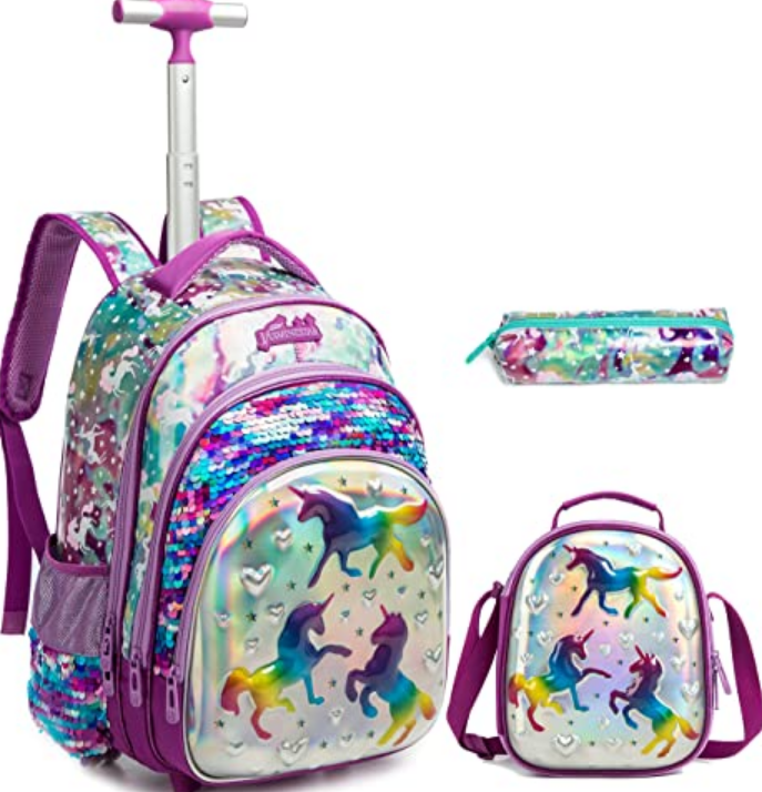 Jasmine star – sac à dos à roulettes pour enfants, ensemble de 3 pièces, sac à roulettes d'école pour filles et garçons