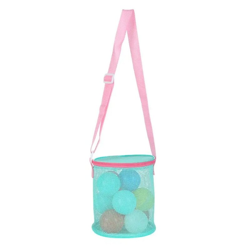 Net Outdoor Beach Mesh Bag Shell Collecting Bag Mesh Beach Bag Zipper Round Bucket Adjustable Shoulder Strap Swim Sand Toys
