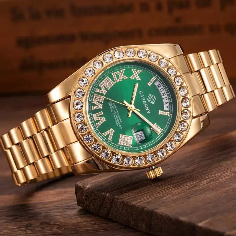 Мужские и женские наручные часы Zegarek Wodoodporny Meski, роскошные деловые часы золотого цвета со стразами