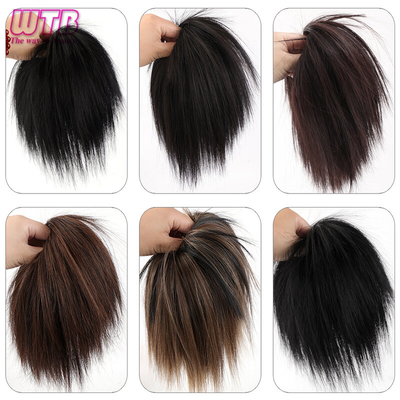 WTB-女性用人工毛エクステンション,理髪用ゴム製の柔らかく自然なストレート素材,さまざまな色で利用可能