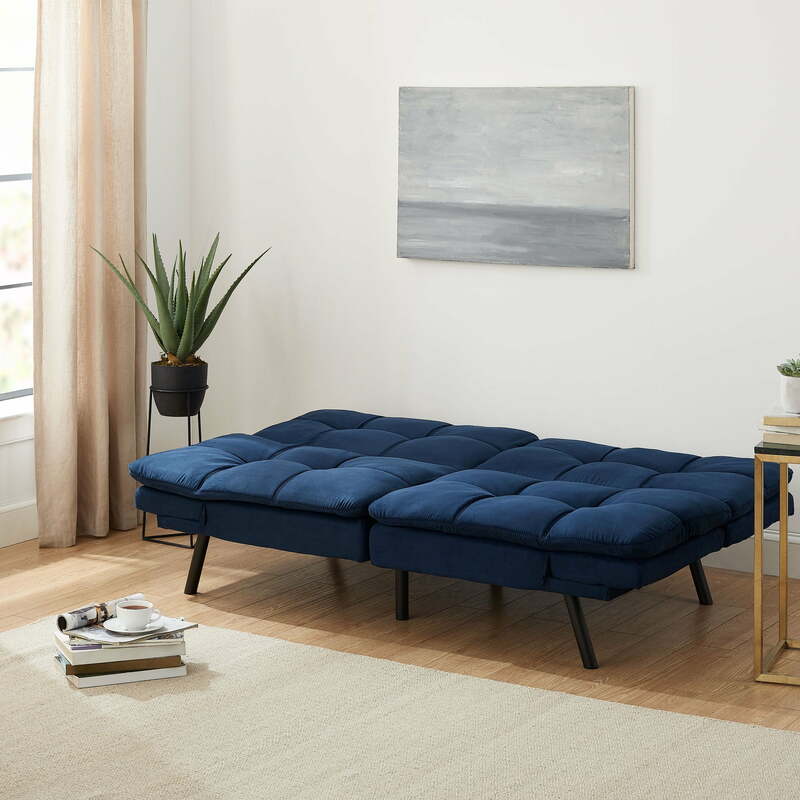 Memory Foam Futon with Adjustable Armrests,  Faux Suede for Adults