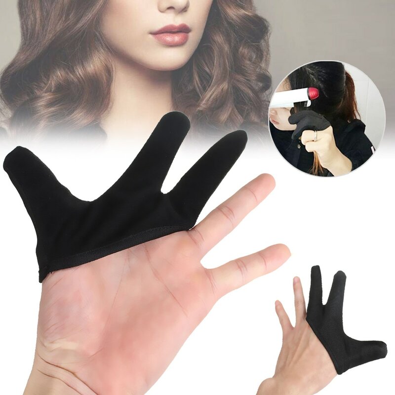 Guante de dedo negro resistente al calor para peluquería, herramientas de estilismo de salón para alisar y rizar el cabello, 3 unidades