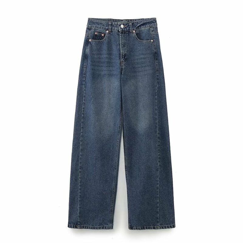 Dave&Di Retro Fashion Women's Mommy Jeans High Casual Wide Leg  Waist Jeans Boyfriend Loose Denim Pants Ladies