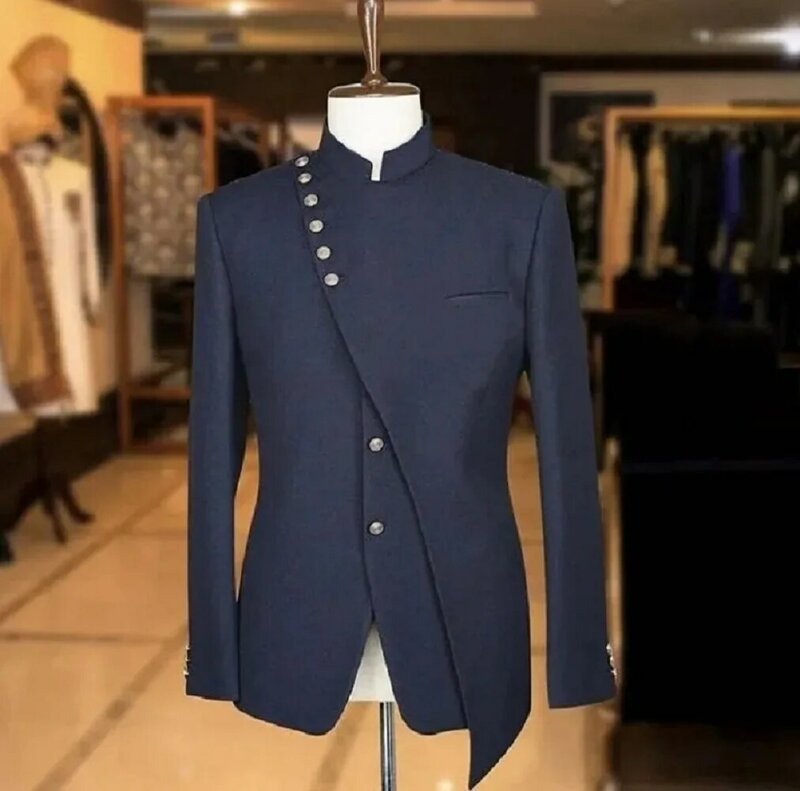 Men Suits Mandarin Lapel Groom Tuxedos Mens Wedding Dress Man Jacket Blazer Prom Dinner suits Tailcoat 2 Pieces (jacket+pants)