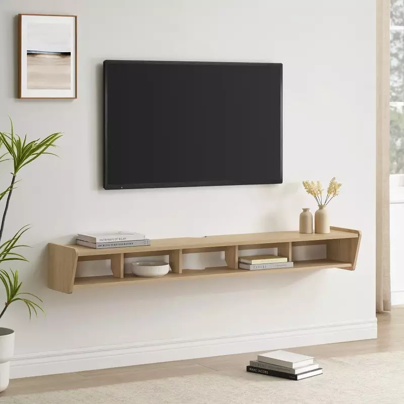 Meuble TV flottant minimaliste en chêne côtier, meuble TV jusqu'à 70 pouces