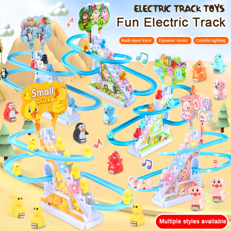 Eendenvarken Glijbaan Speelgoedset Grappige Automatische Traplopen Cartoon Dieren Racebaan Set Met Verlichting Muziek Verjaardagscadeaus Voor Kinderen