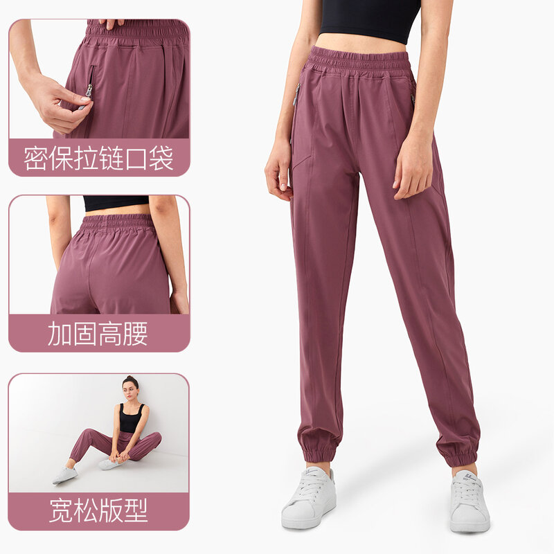 Женские спортивные брюки-джоггеры, свободные быстросохнущие штаны для бега с завышенной талией, на молнии, с карманами, для бега и фитнеса