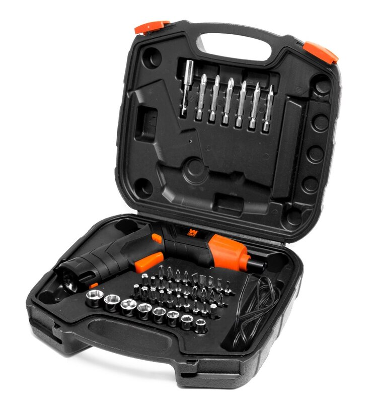 4V Max Lithium Ion Rechargeable Cordless Electric Screwdriver and Flashlight with Carrying Case and 40+ Accessories