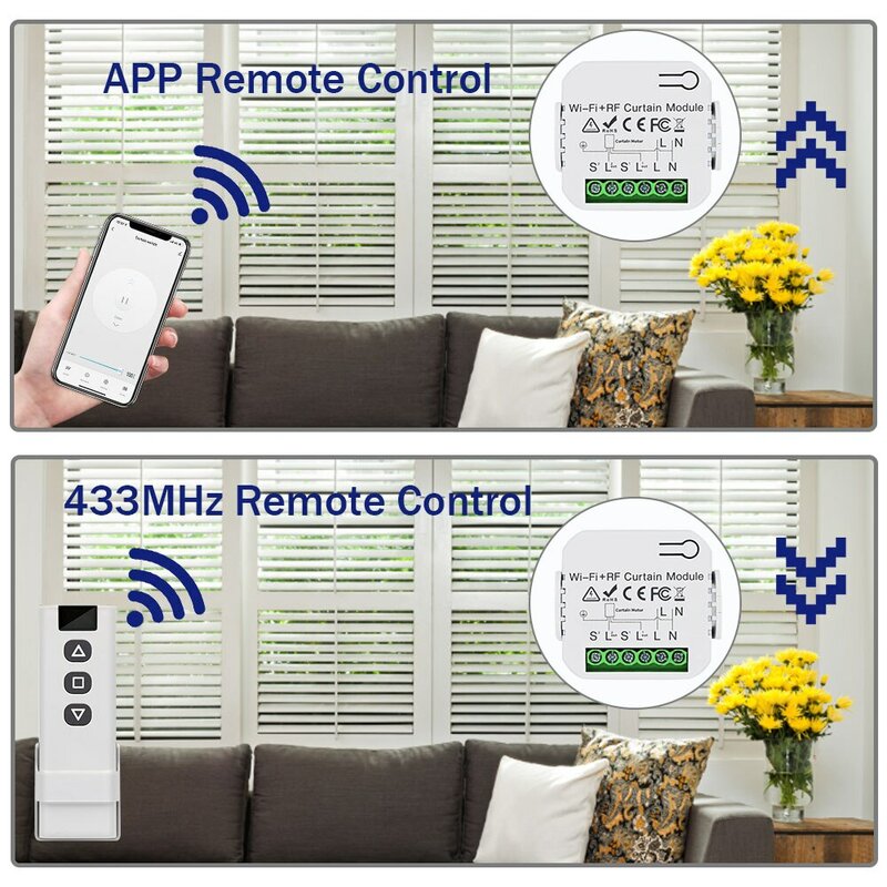 WiFi Connected Roller Shutter Switch Tuya Smart Curtain Module Blinds Motor 433MHz Remote Control For Alexa Google Home