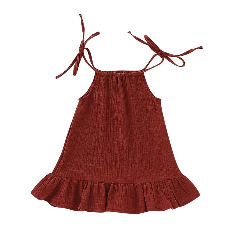 Summer Toddler Baby Girl abito senza maniche con volant Sarafan Kids lino in cotone mussola Slip abiti abbigliamento