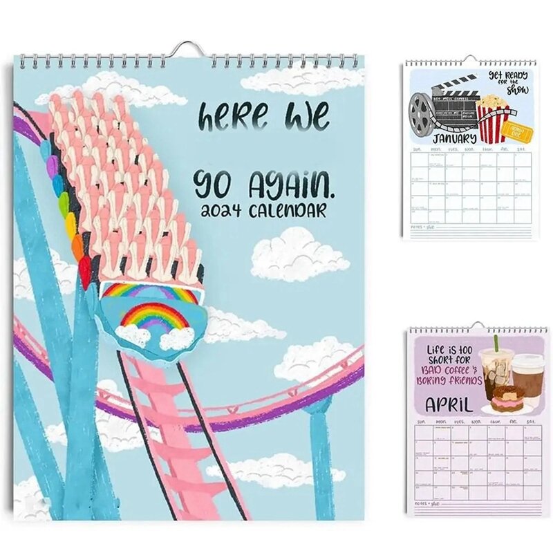 1 PCS Hanging Monthly Here We Go Again 2024 Calendar As Shown Paper Weekly Organizer Planner Calendar