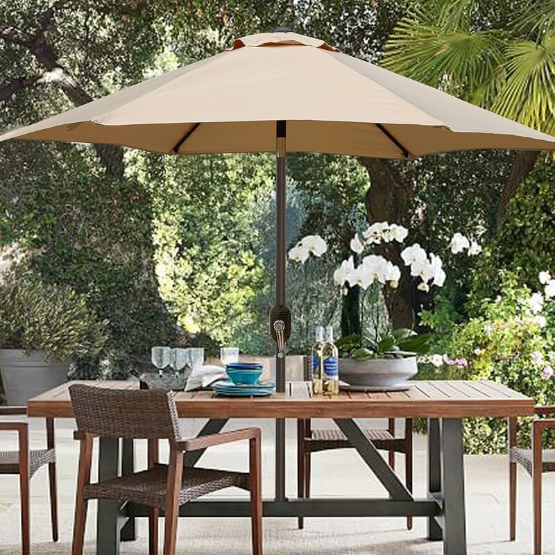 Guarda-chuva ao ar livre do pátio, guarda-chuva de mesa e quintal, mercado com 8 costelas resistentes, botão, inclinação e manivela, 9'