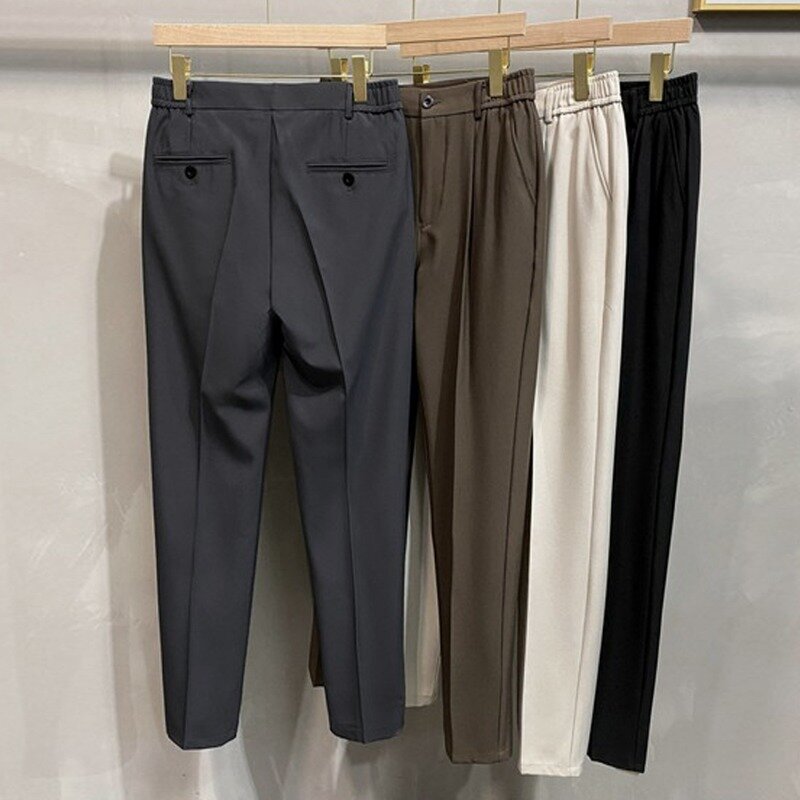 2024 Casual Gentleman Cropped Pants Summer Solid Color Advanced Sense Straight Cylinder Thin Style Fashion Men Suit Pants