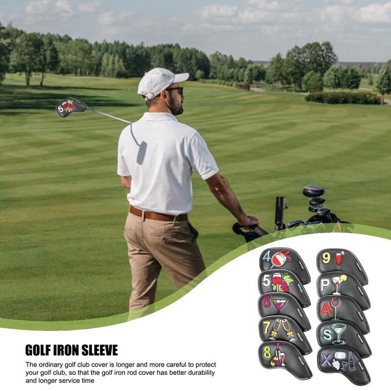 골프채 두꺼운 골프 다리미 헤드 커버 세트, 긴 목 PU 가죽 골프 커버, 표준 골프채 쉬운 사용