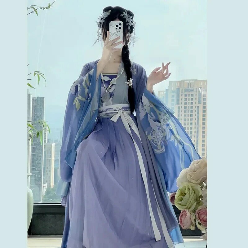 Китайское платье ханьфу, Женский традиционный винтажный костюм для косплея на Хэллоуин, синее платье ханьфу, платье на день рождения, платье династии ханьфу