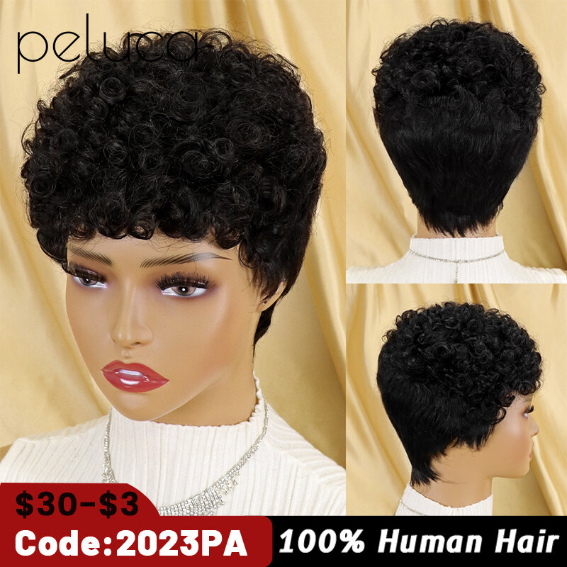 Афро кудрявые пушистые волосы парики короткие кудрявые волосы парики бразильские человеческие волосы для черных женщин натуральные черные безклеевые