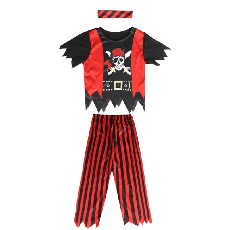 Trang phục hóa trang cướp biển Halloween cho bé trai Thuyền trưởng áo quần sọc có khăn quàng cổ