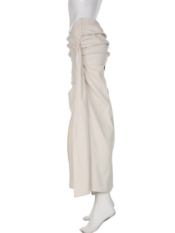 IAMSURE Casual Folds Split Straight Shirt Holiday Safari Style Mid-Waisted Maxi Skirts Women 2024 Autumn Spring Streetwear Lady