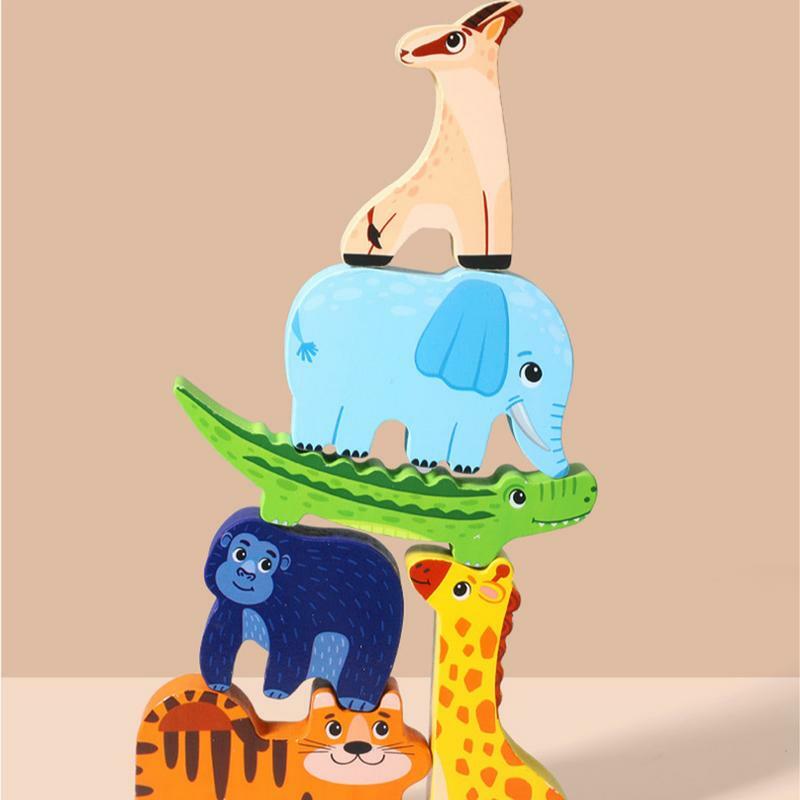 Permainan susun seimbang blok susun dengan tema hewan pemilahan memikat & menancap mainan latihan keterampilan Motor bagus