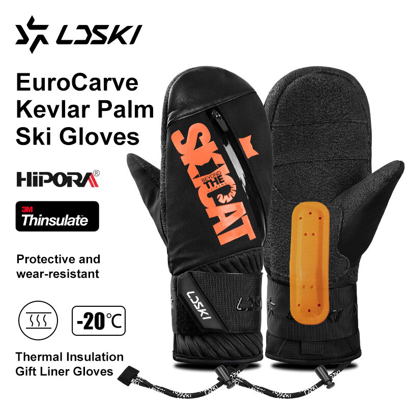 LDSKI Rękawice narciarskie damskie męskie wodoodporne izolacja termiczna Kevlar 3M Thinsulate zimowe ciepłe rękawice snowboardowe akcesoria narciarskie