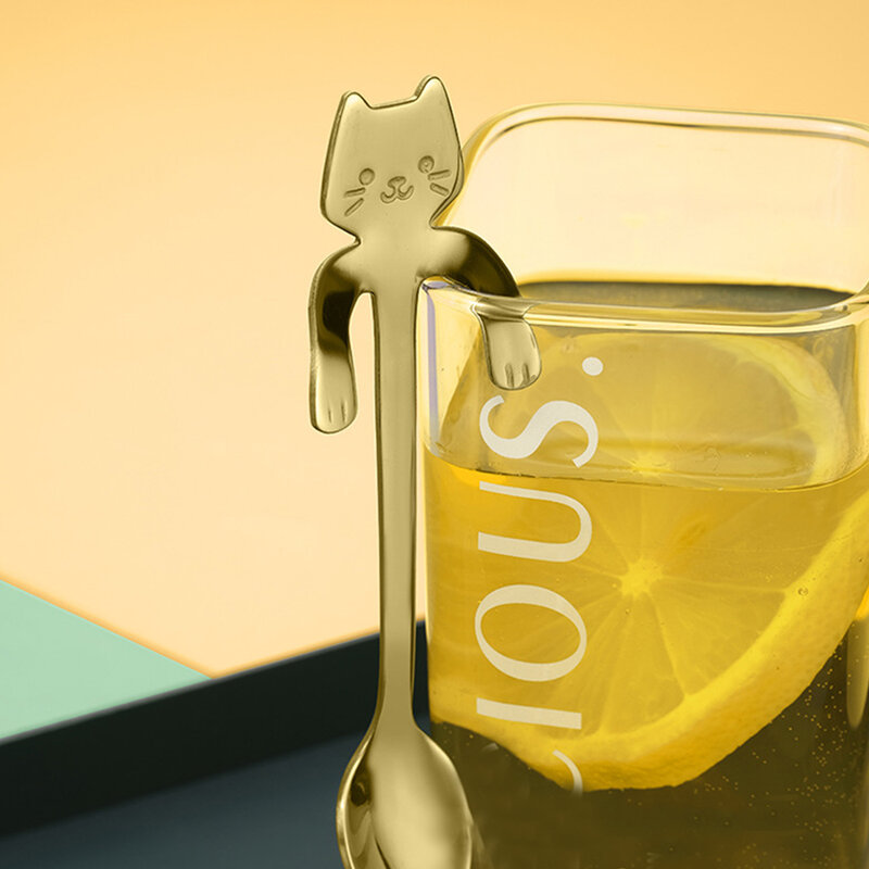 Милая кошачья ложка, подвесная кофейная чашка из нержавеющей стали, чайные ложки, милая ложка для смешивания котят, десертная ложка для смешивания напитков, ложка для молочного коктейля