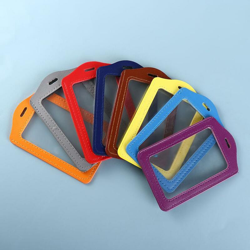 เคสป้ายบัตรประจำตัวสองด้านกระเป๋าเก็บบัตรนามบัตรหนัง PU สีสันสดใส sampul kartu ชื่อบัตรเครดิต