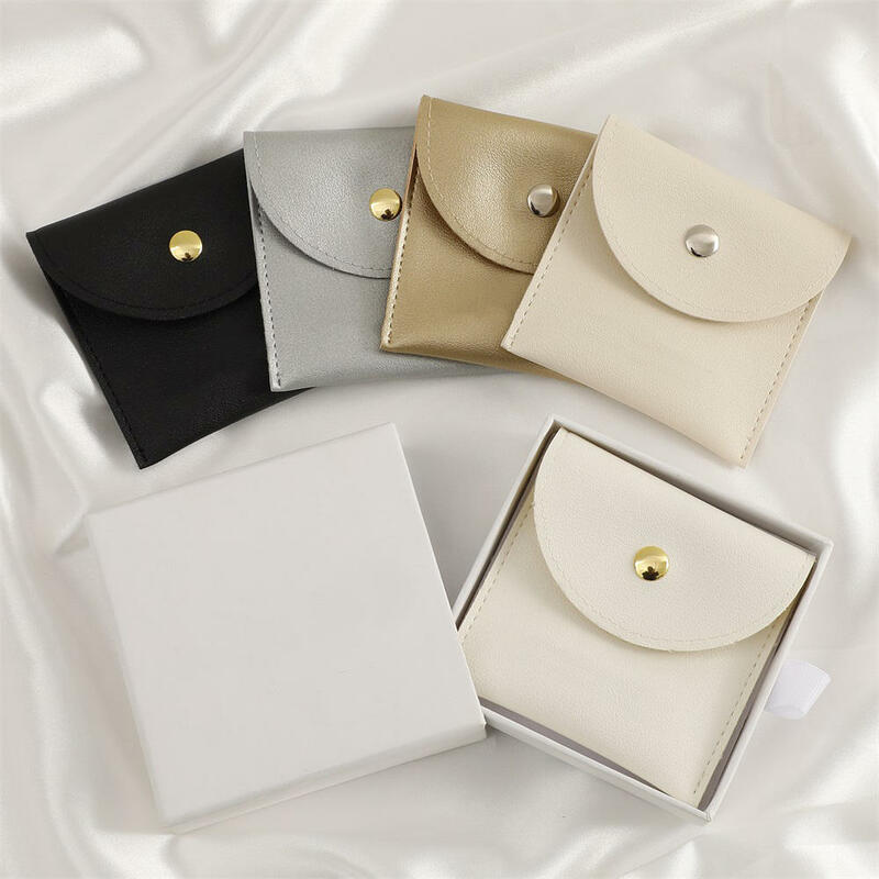 PU Leather Jewelry Packaging Bags, Colar, Anel, Pulseira, Brincos Organizador, Storage Snap, High End, Mini Gift Pouch, 1Pc