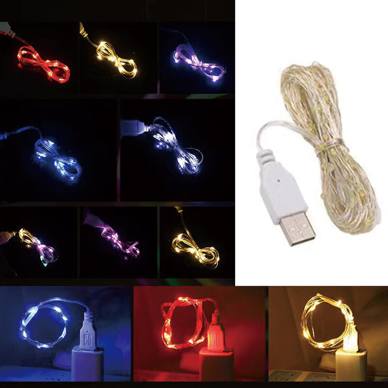 Luces de hadas de alambre de cobre Led USB, guirnalda impermeable de 1/2/3M, iluminación de vacaciones, cadena de luces para habitación, decoración de fiesta de Navidad y boda