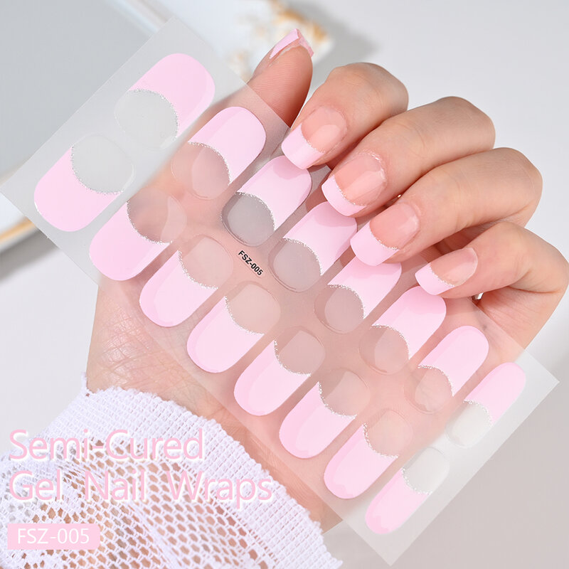 Gel UV semicurado para uñas, tiras adhesivas francesas de larga duración, cubierta completa, deslizadores de uñas semicurados para extensión de uñas