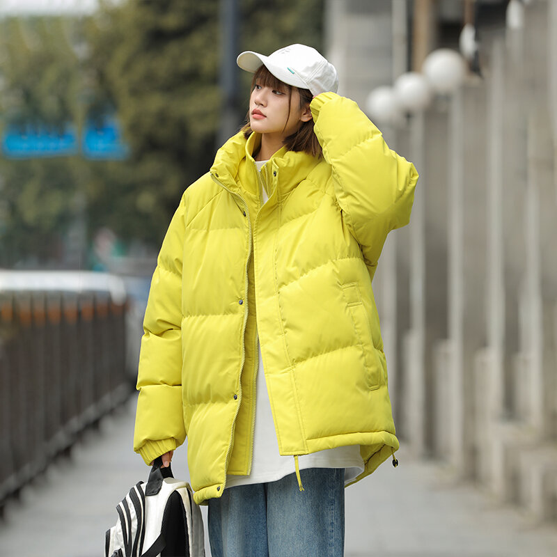 Jaqueta acolchoada com gola alta para homens e mulheres, parkas grandes, grossa e quente, casaco japonês, moda nova rua, plus size, inverno