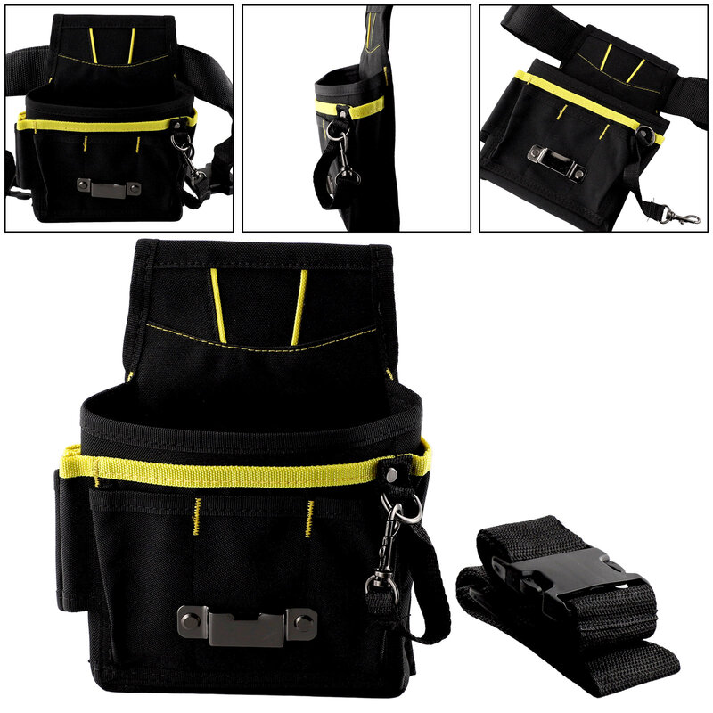 حقيبة أدوات تخزين الخصر مع جيوب ، حزام قماش أكسفورد ، مجموعات كهربائية لمفك البراغي ، مفيدة ، سوداء ، 600 د