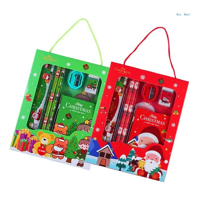 Juegos papelería con temática navideña, lápices, bolsas papelería navideña, rellenos, traje estacionario, bolsa regalos