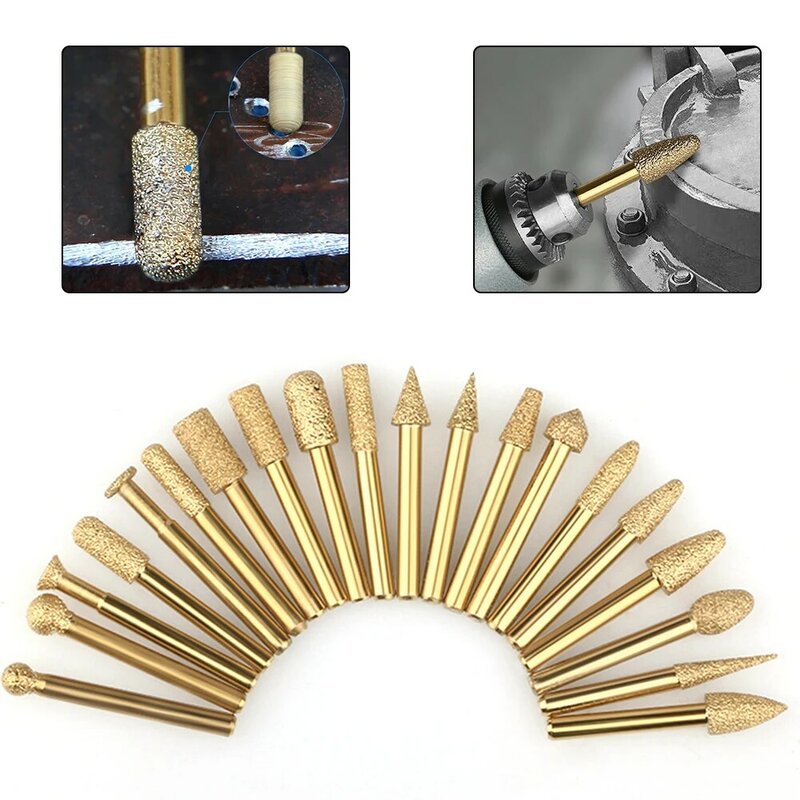 1pcs Diamond Burr Head 6mm Round Shank Vacuum Brazed Grinding Rotary File Stone Marble Engraving Carving Router Bits
