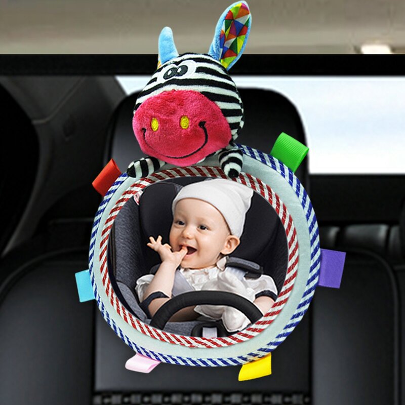 Animal dos desenhos animados espelho de carro de pelúcia para o bebê, espelho retrovisor ajustável, assento de segurança, brinquedo carrinho, espelhos traseiros
